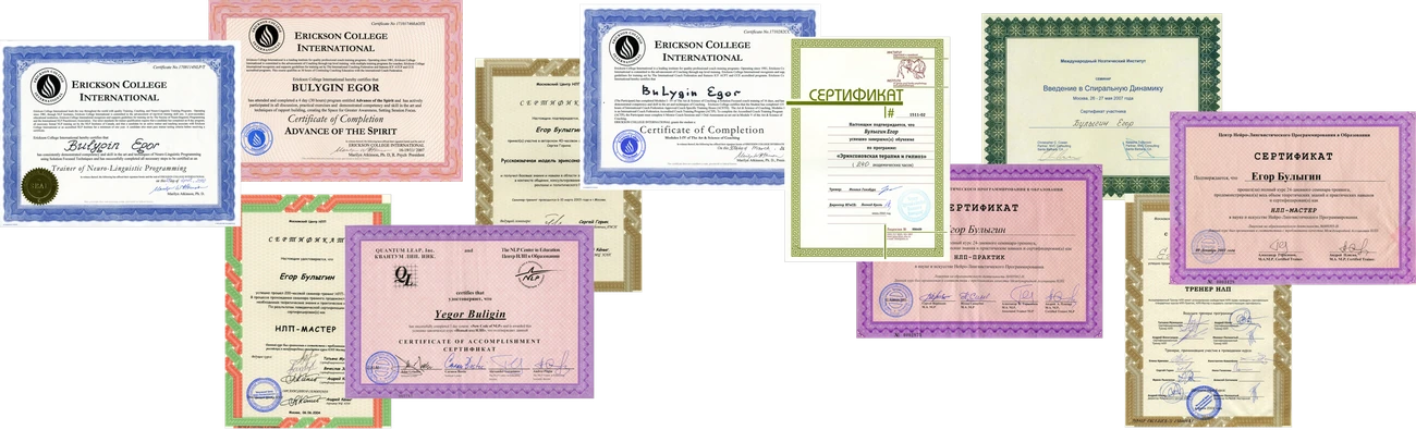Часть сертификатов Егора Булыгина